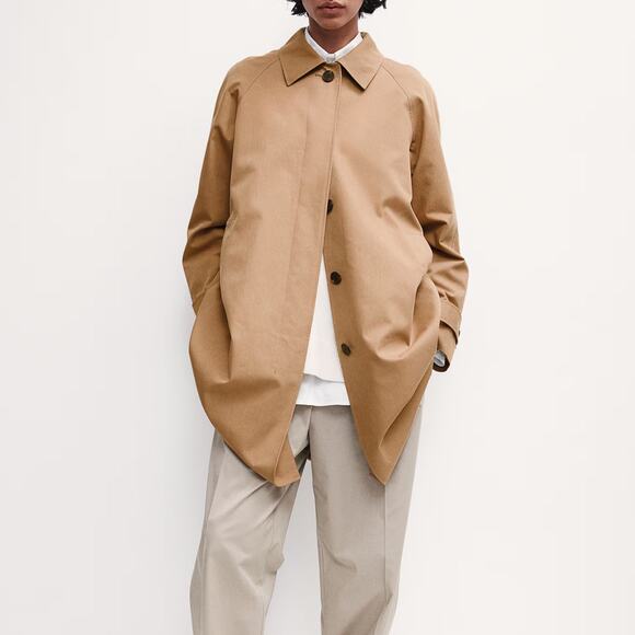 NWOT H&M Twill Car Coat Dark beige Tan XS Jacket Trench Pleated - Picture 3 of 5